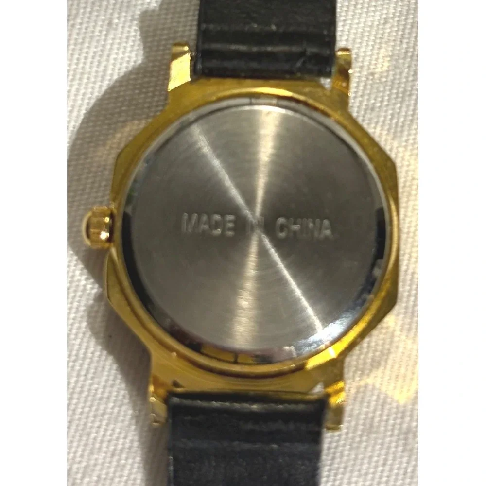 Gold Tone Black Accent Women's Quartz Fashion Watch‎ with Rhinestone Detail